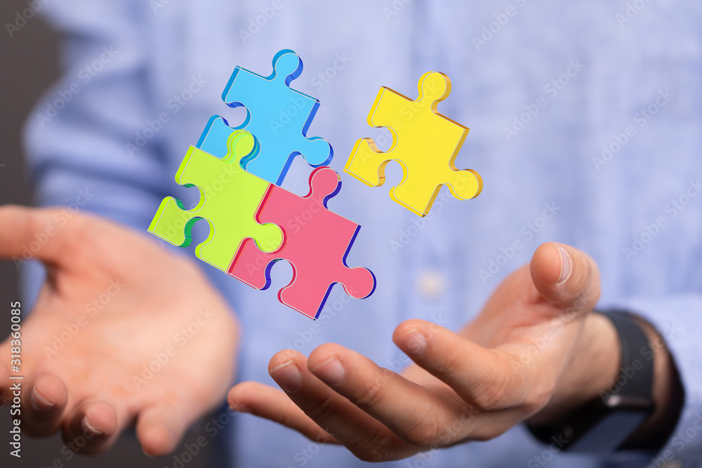 puzzle hand solution concept business. puzzle hand solution concept business.