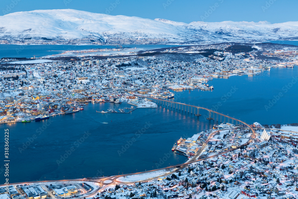 Panoramic view on Tromso, Norway, Tromso At Winter Time, Christmas in Tromso, Norway