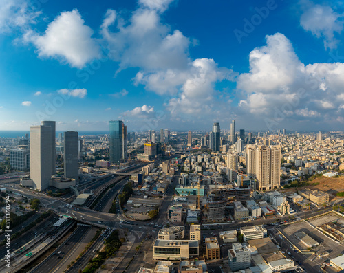 Tel Aviv Skyline At Sunset, Tel Aviv Cityscape Aerial View, Israel