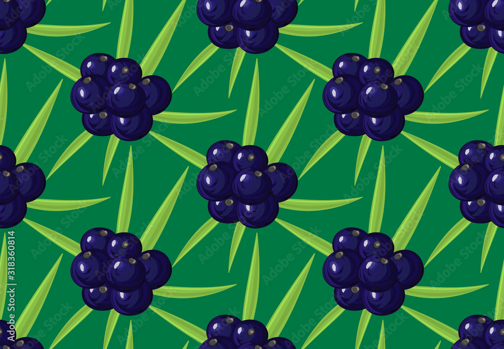 Subtle Superfruit Pattern Seamless pattern with ripe acai berries, leaves. Brazilian superfruit ...