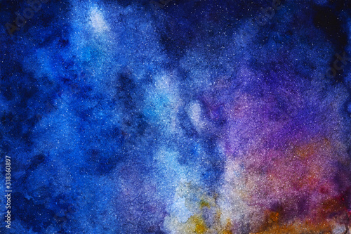 Abstract color watercolor shape - violet background. Dark sky and space with stars for book, poster, card,
