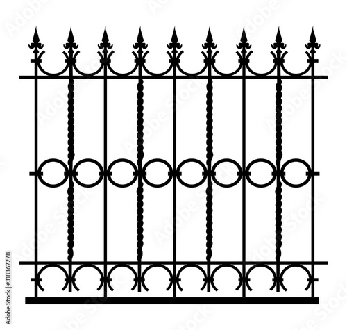 Metal grill of a classic fence. Silhouette drawing. Vector illustration