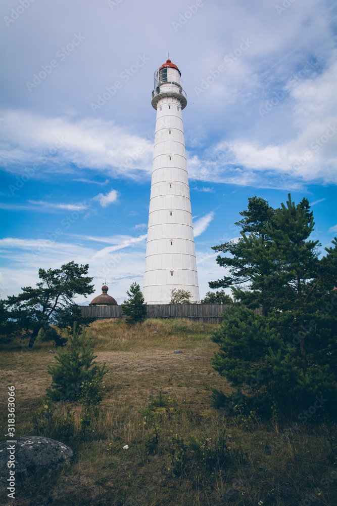 Tahkuna lighthouse by the coast of Baltic sea on an Estonian island Hiijumaa