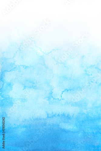 Sky blue watercolor abstract background. Gradient fill. Hand drawn texture. Piece of heaven.
