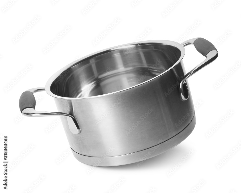Empty modern steel pot isolated on white Empty modern steel pot isolated on white