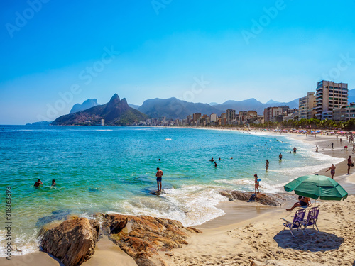 Ipanema beach and Arpoador beach with  in Rio de Janeiro, Brazil. Ipanema beach is the most famous beach of Rio de Janeiro, Brazil. Cityscape of Rio de Janeiro. photo