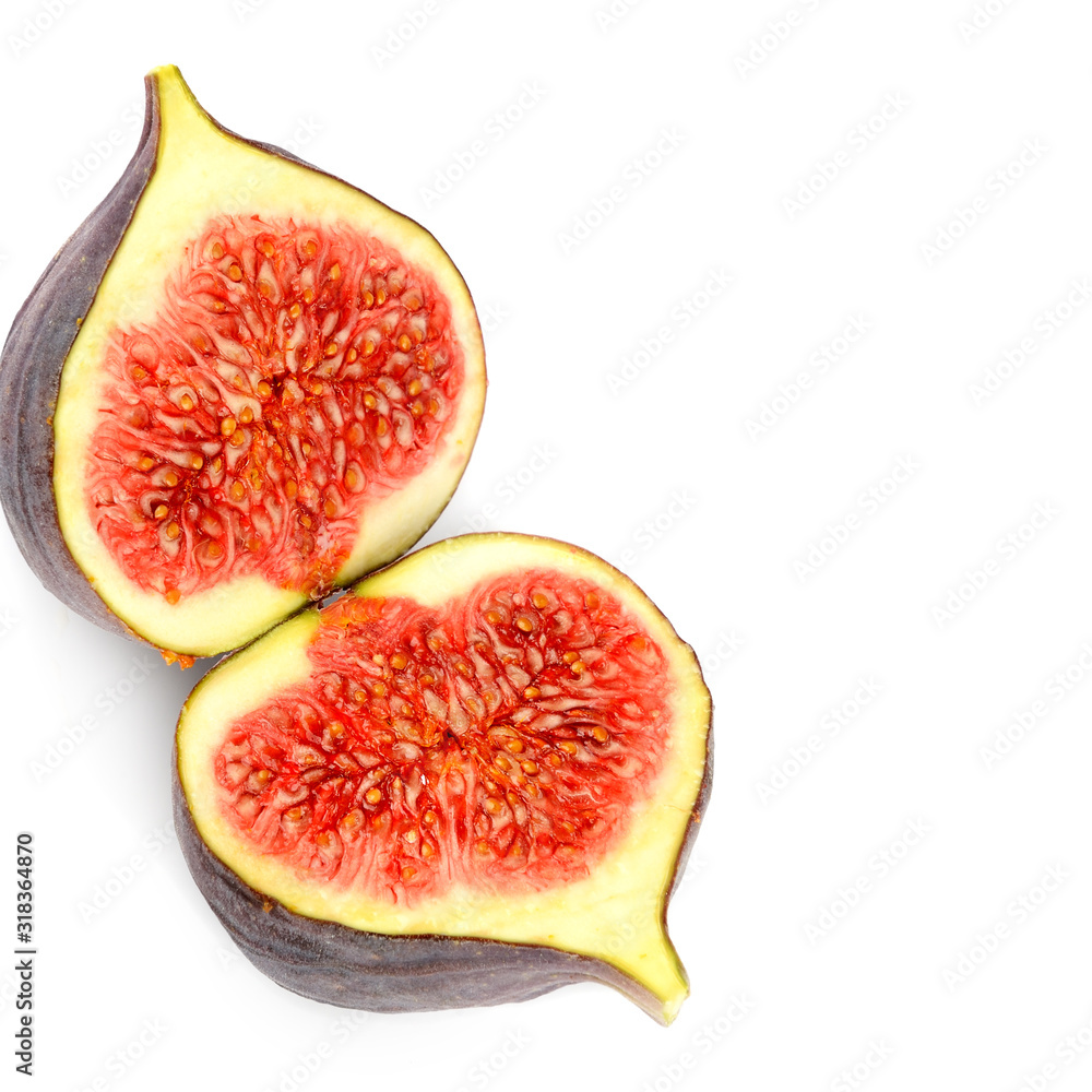 Fresh fig fruits isolated on white background. Free space for text. Fresh fig fruits isolated on white background. Free space for text.