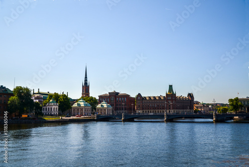 Cityscape of Gamla Stan Old Town Stockholm city at sunny day, Sweden 