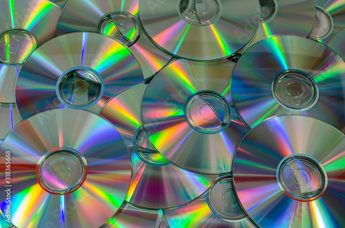 Close-up of scattered Compact Disc's