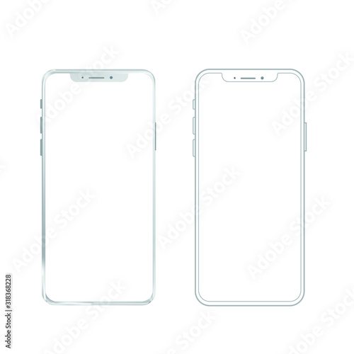 Smartphone mockup and outline . New black frameless smartphone mockup with white screen. Isolated on white  background.