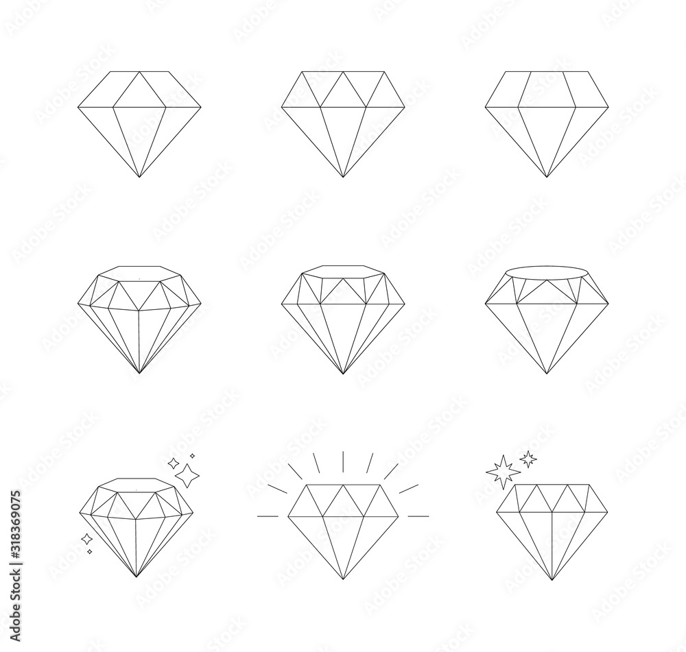 Diamonds Icons set, design element, symbol of the success of wealth and fame Diamonds Icons set, design element, symbol of the success of wealth and fame