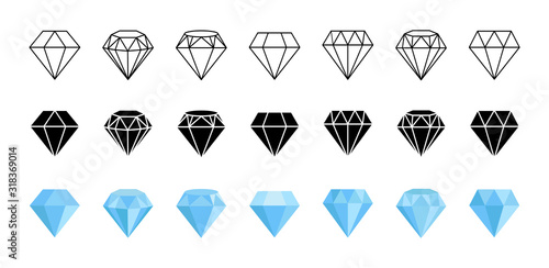Abstract diamond collection icons. Vector logo design diamonds color. Cristal Shine Effect. Diamond Shapes gemstone photo
