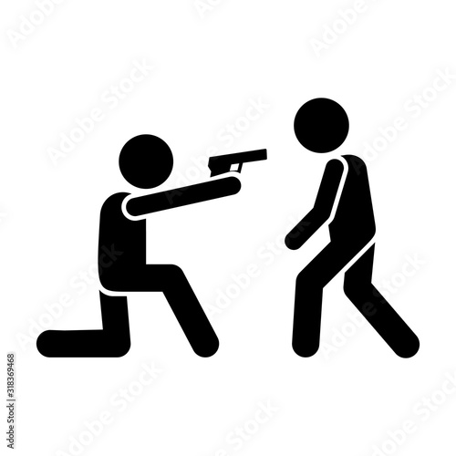 Men shoot gun icon. Simple warning armed man icons for ui and ux website or mobile application