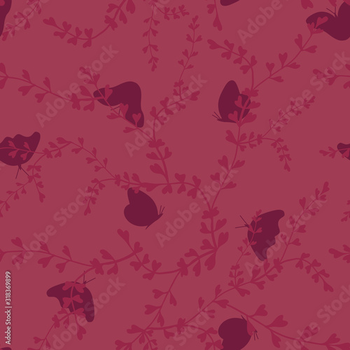 Vector Monarch Butterflies with Florals seamless pattern background.