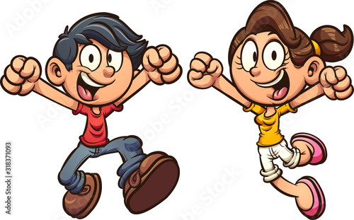 Happy cartoon kids excited and jumping . Vector clip art illustration with simple gradients. Each on a separate layer.