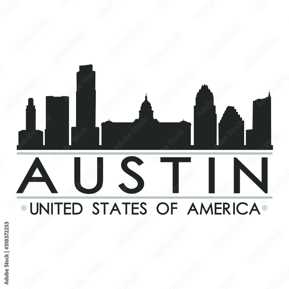 Austin Texas Skyline. Silhouette Design City Vector Art. Landmark Illustration Logo.