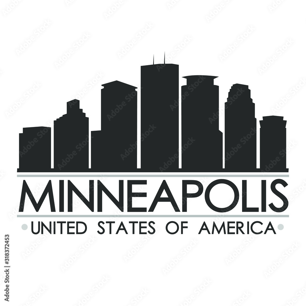 Minneapolis Minnesota Skyline. Silhouette Design City Vector Art. Landmark Illustration Logo.