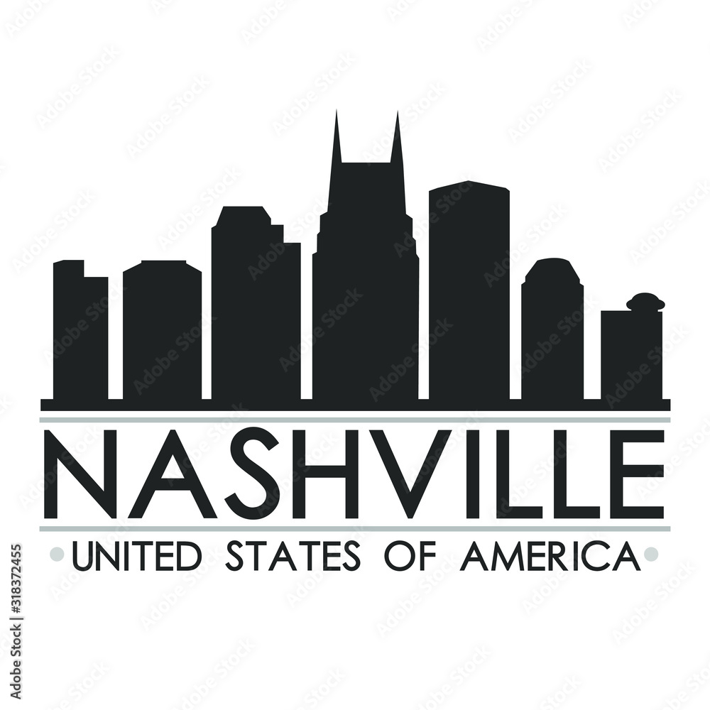 Nashville Tennessee Skyline. Silhouette Design City Vector Art. Landmark Illustration Logo.