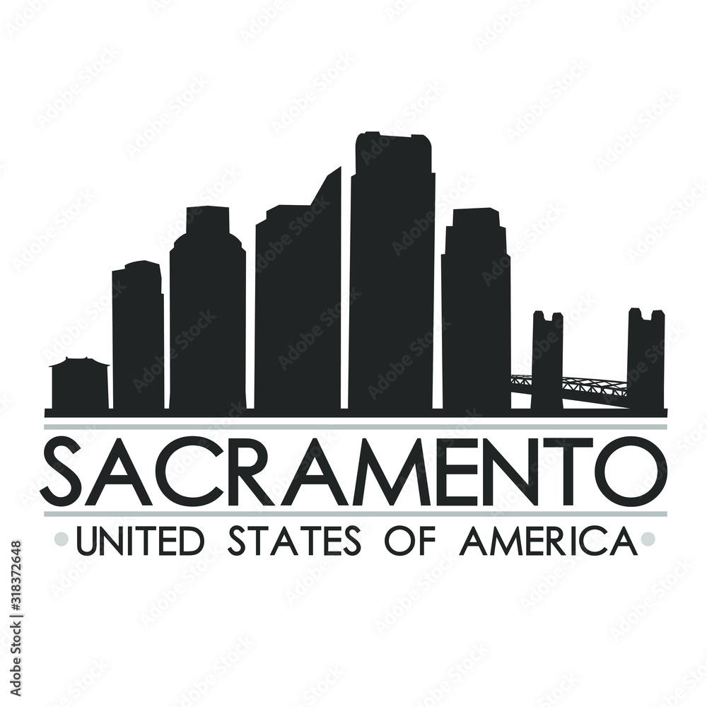 Sacramento California Skyline. Silhouette Design City Vector Art. Landmark Illustration Logo. Sacramento California Skyline. Silhouette Design City Vector Art. Landmark Illustration Logo.