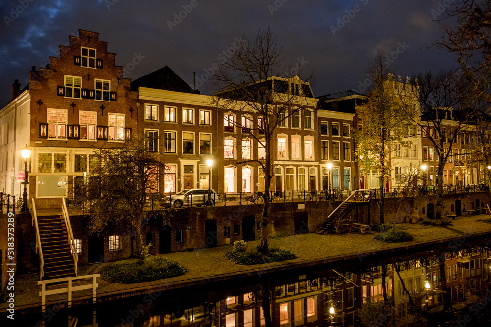 Utrecht Oudegracht Canal Houses at Night