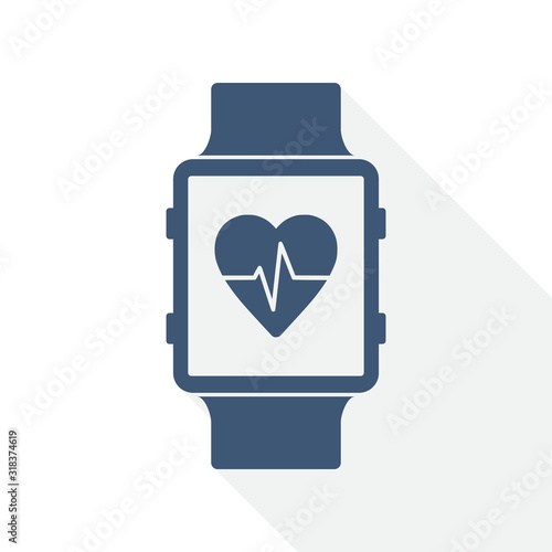 Smart watch flat design vector icon, smartwatch, cardio, heart rate illustration