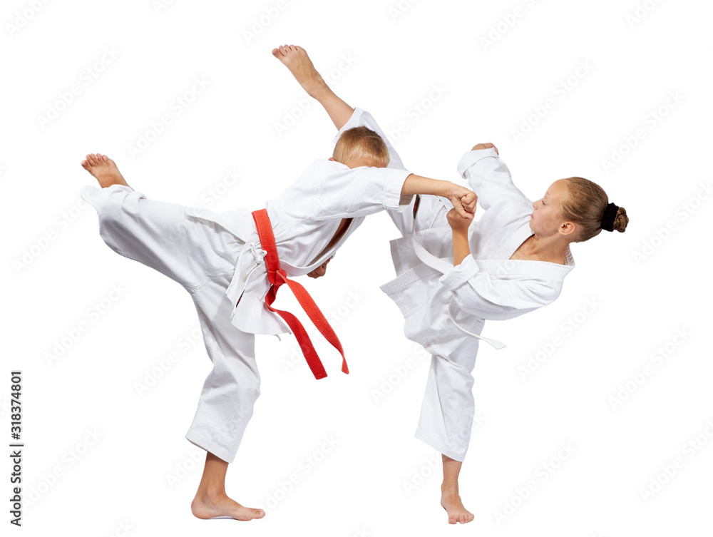 In karategi two athletes beats karate blows In karategi two athletes beats karate blows