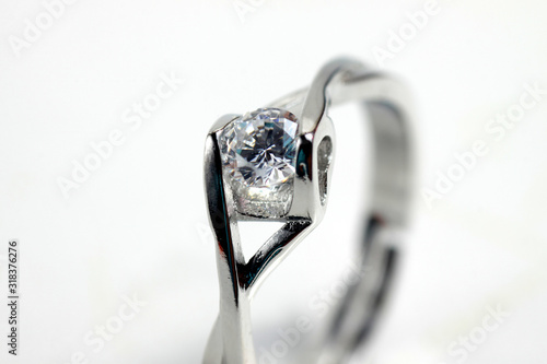 White gold silver color engagement ring with zircon diamond beads