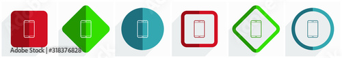 Smartphone, mobile phone  icon set, flat design vector illustration in 6 options for webdesign and mobile applications in eps 10