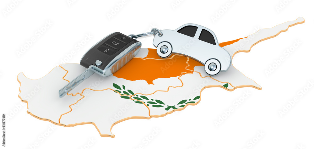 Sale or rent car in Cyprus concept, 3D rendering Sale or rent car in Cyprus concept, 3D rendering