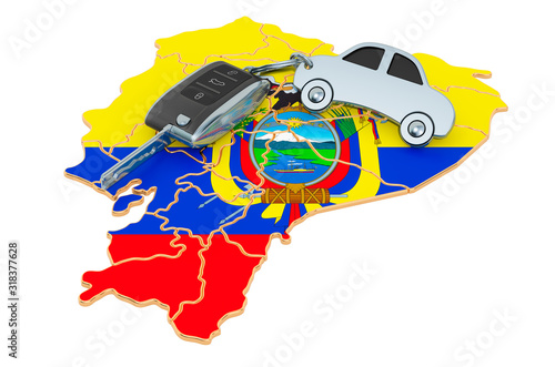 Sale or rent car in Ecuador concept, 3D rendering