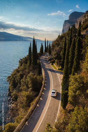 Canvas Print drive in fiat 500 the western Gardesana road on Lake Garda