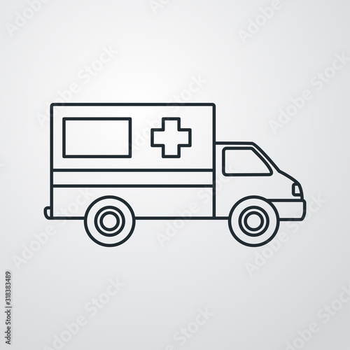 Icono lineal ambulancia en fondo gris