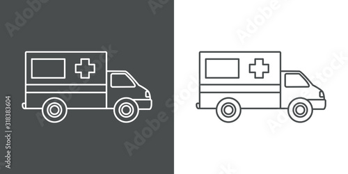Icono lineal ambulancia en fondo gris y fondo blanco