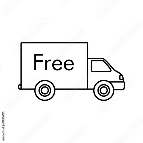 Símbolo de entrega gratuita. Envío con camión y palabra Free. icono lineal en color negro