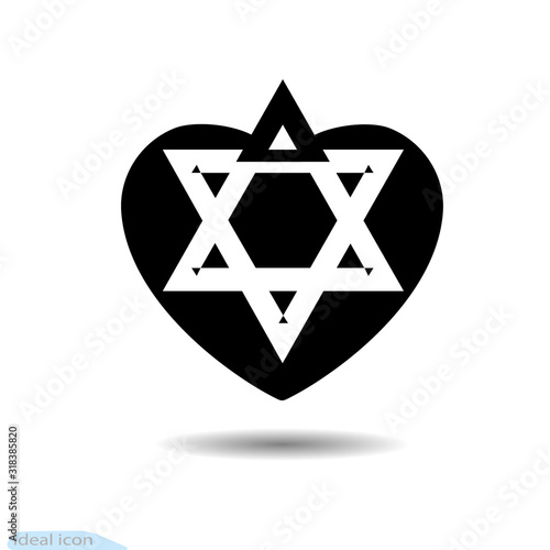 Star of david in black heart icon template. A symbol of love. Valentines day with flat style for graphic and web design, logo. Sacred vector symbol. Shield of david. Magen illustration, eps10