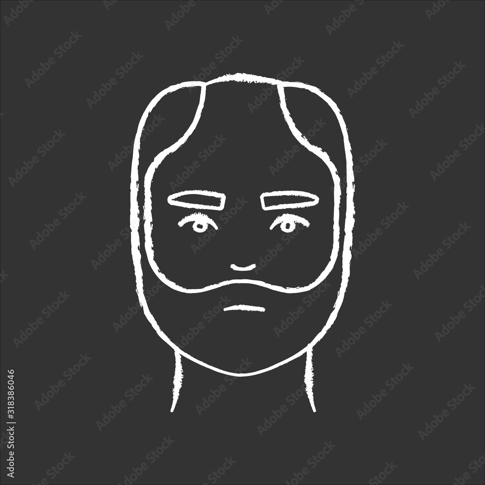 Male hair chalk white icon on black background. Man with alopecia. Hairloss problem. Baldness spot. Dermatology and haircare treatment. Thinning hairline. Isolated vector chalkboard illustration Male hair chalk white icon on black background. Man with alopecia. Hairloss problem. Baldness spot. Dermatology and haircare treatment. Thinning hairline. Isolated vector chalkboard illustration