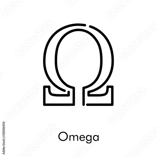 Icono plano lineal símbolo Omega en color negro