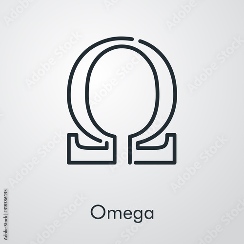 Icono plano lineal símbolo Omega en fondo gris