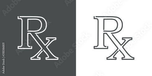 Icono plano lineal símbolo RX en fondo gris y fondo blanco