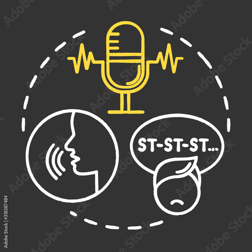 Speech therapy chalk RGB color concept icon. Asperger disorder. Exercise for stuttering. Psychological help. Pediatric help idea. Vector isolated chalkboard illustration on black background