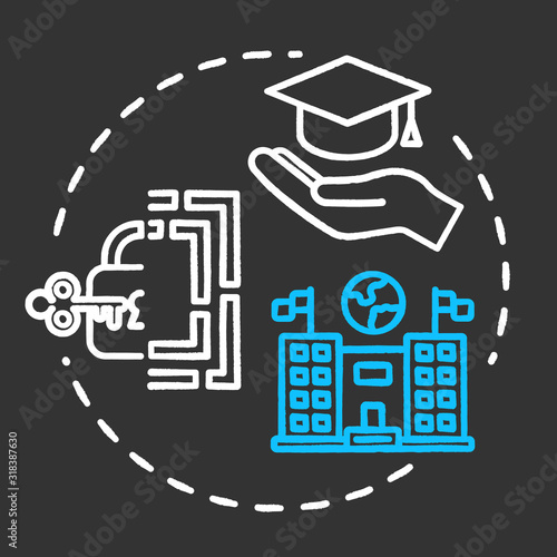 Affordable education chalk RGB color concept icon. College loan. Cheap university. Scholarship, mortrage. Accessible learning idea. Vector isolated chalkboard illustration on black background