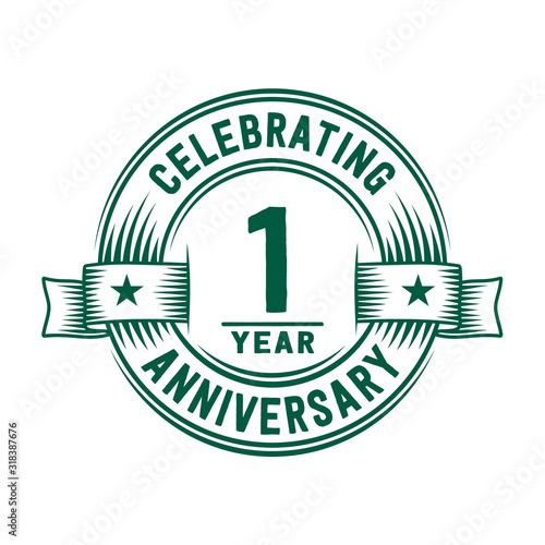 1 year logo design template. 1st anniversary vector and illustration.