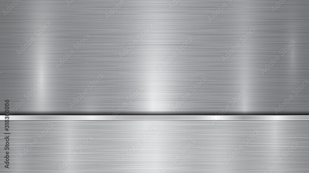 Background in silver and gray colors, consisting of a shiny metallic  surface and one horizontal polished plate located below, with a metal  texture, glares and burnished edges Stock Vector | Adobe Stock