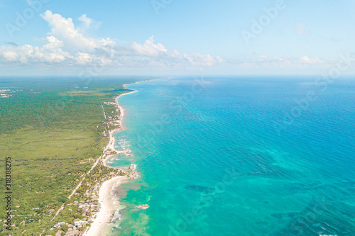 Amazing aerial view of Tulum Beach, in the Caribbean Ocean, near Cancun, Mexico