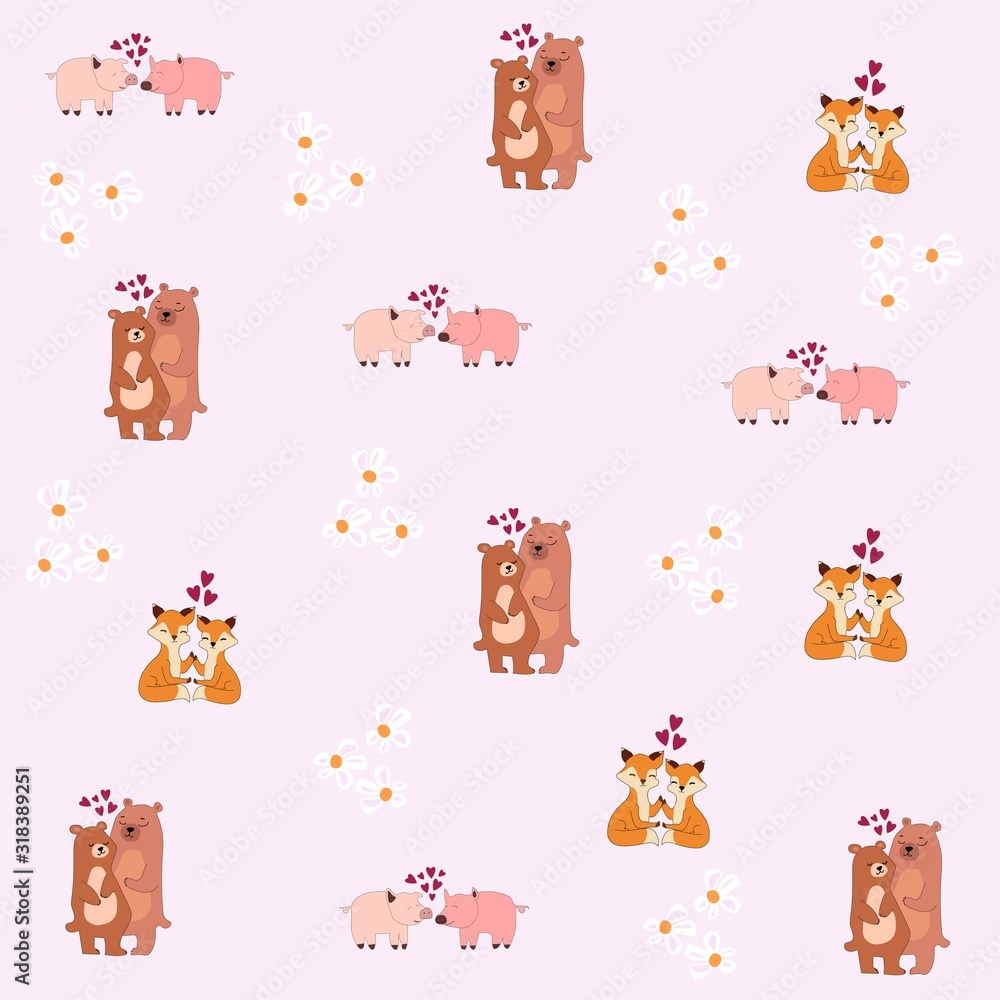 Fototapeta premium animal pigs, bears, foxes - hug lovingly.