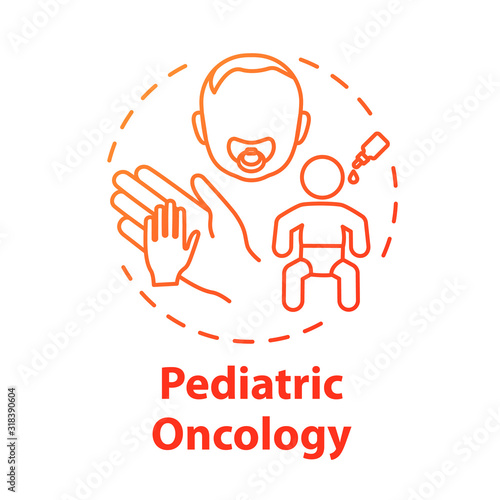 Pediatric oncology concept icon. Child health care. Childhood cancer treatment. Medicine, healthcare. Pediatry idea thin line illustration. Vector isolated outline RGB color drawing