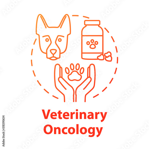Veterinary oncology concept icon. Pharmacy for animals. Pet treatment. Animals healthcare idea thin line illustration. Vector isolated outline RGB color drawing