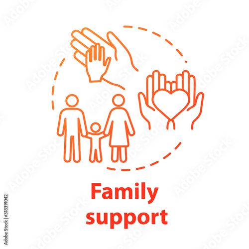 Family support concept icon. Parental care. Relatives backing. Family unity, protection, help idea thin line illustration. Vector isolated outline RGB color drawing