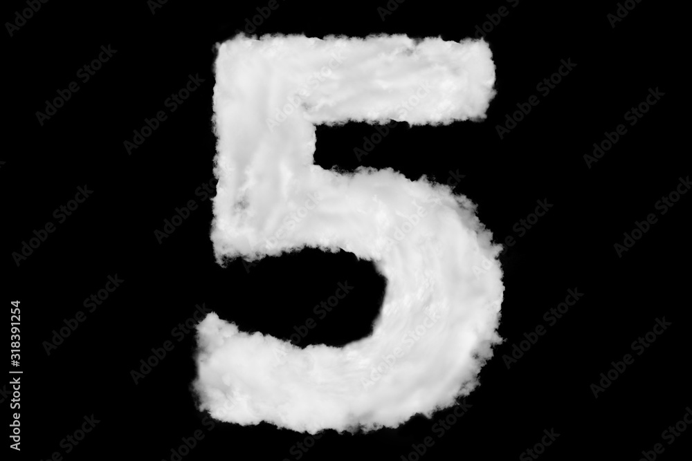 Number 5 font shape element made of clouds on black background ready for mask or blending modes