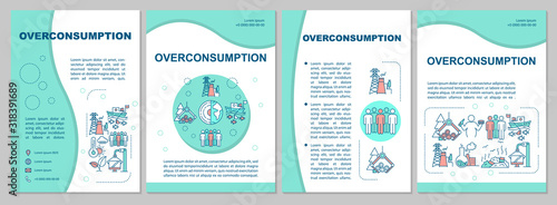 Overconsumption brochure template. Environmental damage. Flyer, booklet, leaflet print, cover design with linear icons. Vector layouts for magazines, annual reports, advertising posters